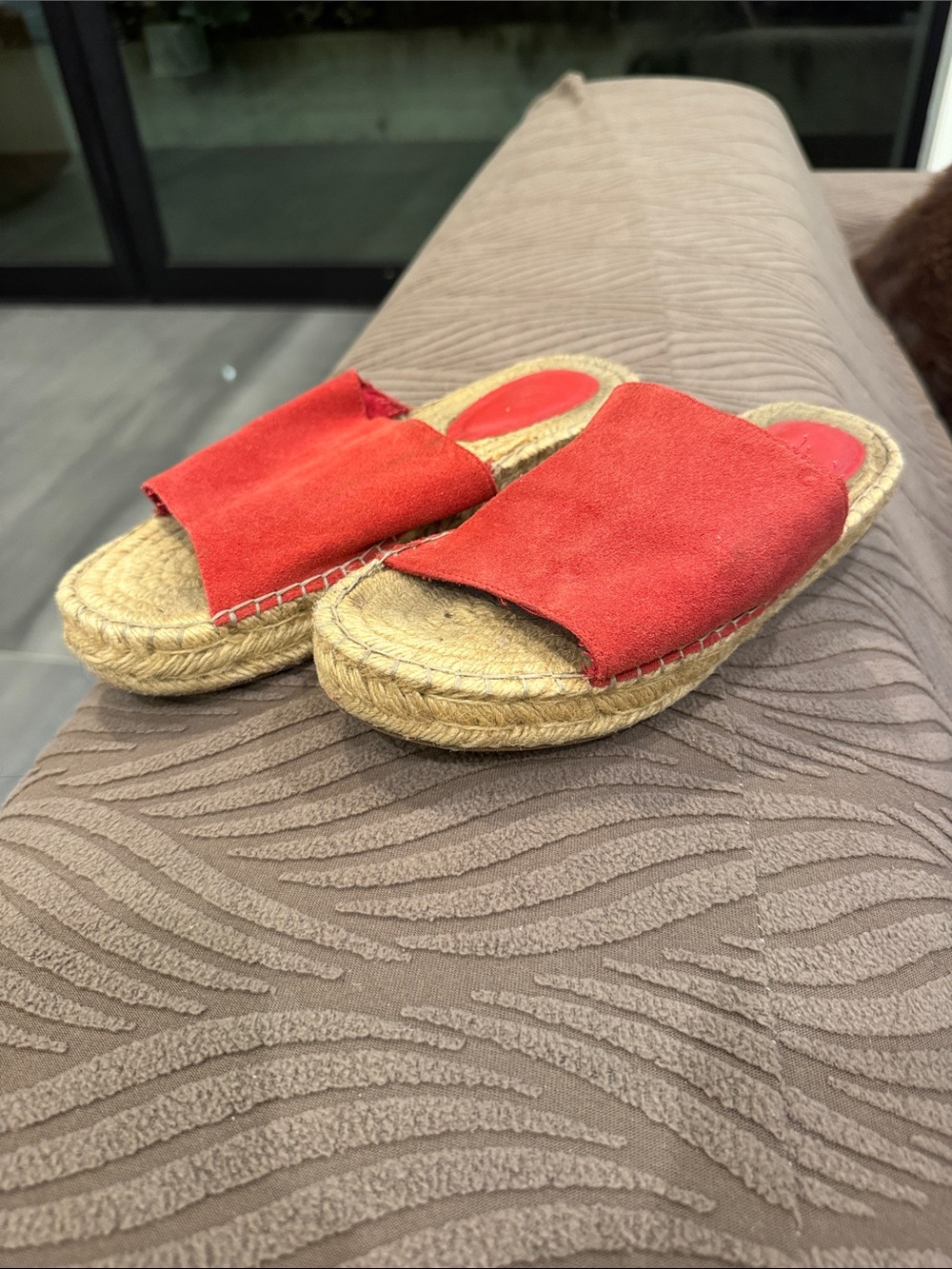 Urban Outfitters Women's Red Suede Slide Espadrille Sandals